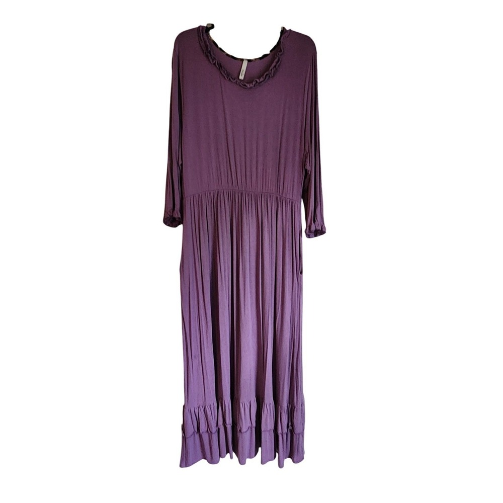 Celeste 3XL Lavender Ruffle Trim Tiered Midi Dress Modest Boho Cottagecore Knit
